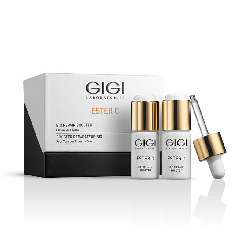GIGI Ester C Bio Repair Booster, GIGI näoseerum, naha taastav seerum, C-vitamiini booster, vananemisvastane seerum, niisutav näohooldus, toitev booster GIGI, professionaalne kosmeetika, GIGI Bio Repair Booster 2x9 ml, naha sära ja taastumise tugi