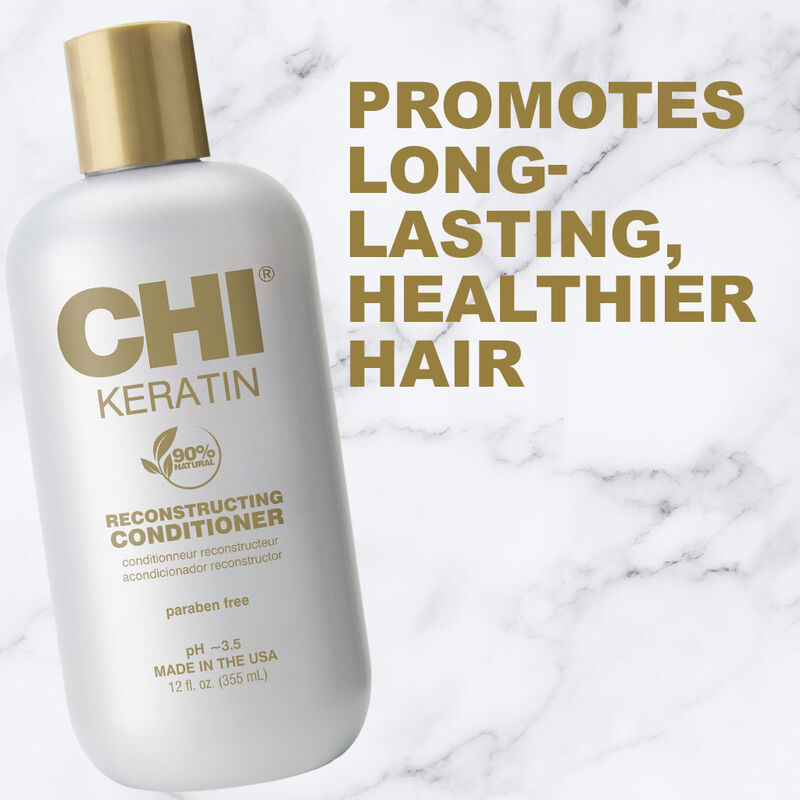  The CHI Keratin Reconstructing Conditioner restores moisture levels in the hair with natural essential oils and keratin