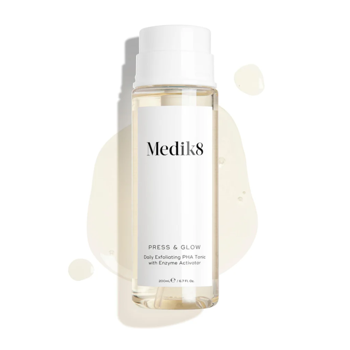 exfoliating acid toner, press and glow toner, glow enhancing toner, gentle exfoliating toner, daily acid toner