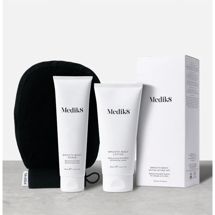 body exfoliating kit, smooth body exfoliator, body peeling set, exfoliating body care, body smoothing treatment