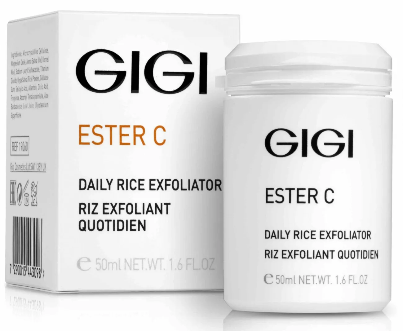 GIGI Ester C Daily Rice Exfoliator, GIGI riisi koorija, igapäevane näokoorija, ensüümkoorija näole, õrn kooriv puhastus, riisipulbriga näokoorija, C-vitamiiniga kooriv kreem, professionaalne GIGI nahahooldus, kooriv näopuhastus kõikidele nahatüüpidele, sära andev koorija