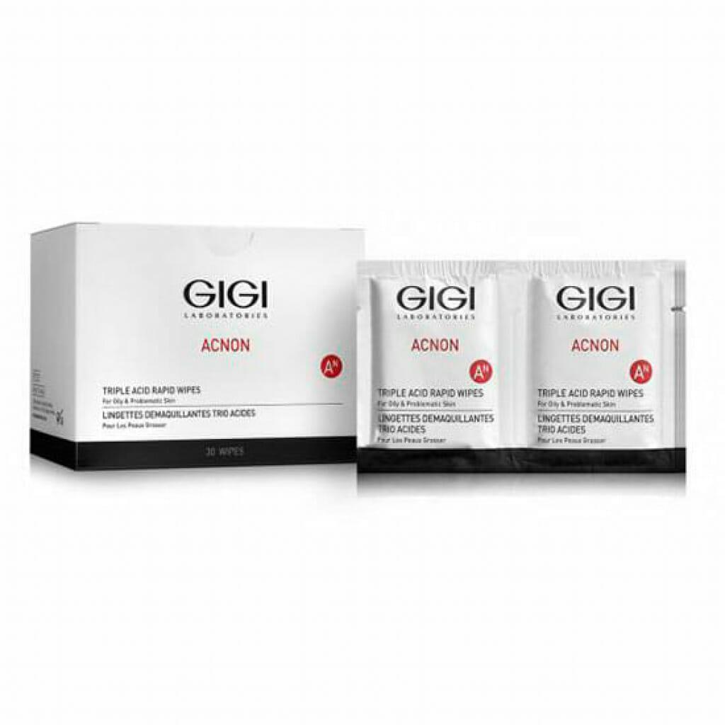 GIGI ACNON Triple Acid Rapid Wipes, puhastussalvrätid probleemsele nahale, happekoorimise salvrätid, aknevastased salvrätid, vistrikevastased GIGI salvrätid, kiirhooldus rasusele nahale, AHA/BHA hapetega salvrätid, professionaalsed GIGI salvrätid, poore puhastavad salvrätid, vistrike ja põletiku vastased salvrätid
