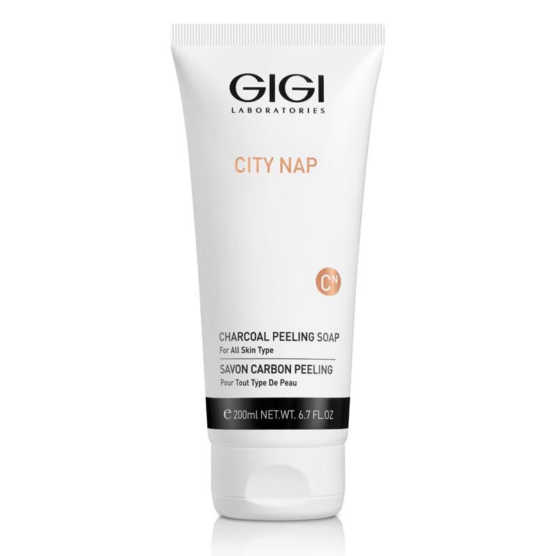 GIGI City NAP Aktiivsöega kooriv seep, GIGI kooriv seep 200 ml, söeseep näole, kooriv näoseep, sügavpuhastav seep pooridele, GIGI professionaalne puhastus, seep rasusele nahale, kooriv seep mustpeade vastu, aktiivsöega näopuhastus, näo puhastav seep