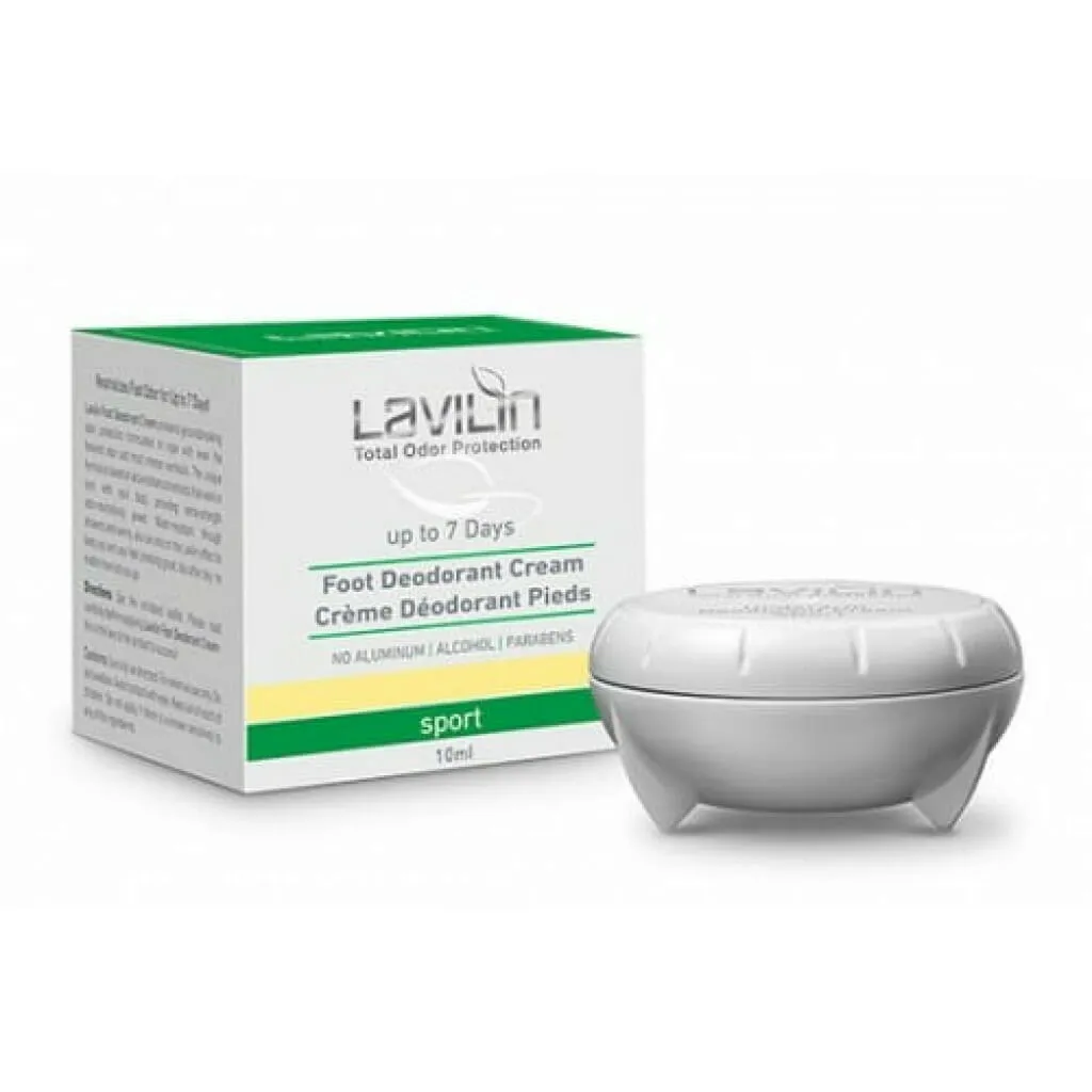 Hlavin Lavilin TOP Sport Foot Cream Deodorant 10 ml, sports foot deodorant cream, foot odor control cream, aluminum free foot deodorant, alcohol free foot cream, paraben free sports deodorant, natural foot care for athletes, hypoallergenic deodorant cream, Israeli cosmetics Hlavin, long-lasting foot deodorant