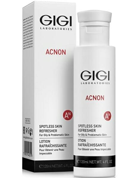 GIGI ACNON Spotless Skin Refresher, värskendav toonik probleemsele nahale, aknevastane losjoon, GIGI toonik rasusele nahale, ACNON nahahooldus, poore puhastav toonik, aknekontrolli toode, mattiv näotoonik, professionaalne GIGI toonik, vahend vistrike ja põletiku vastu