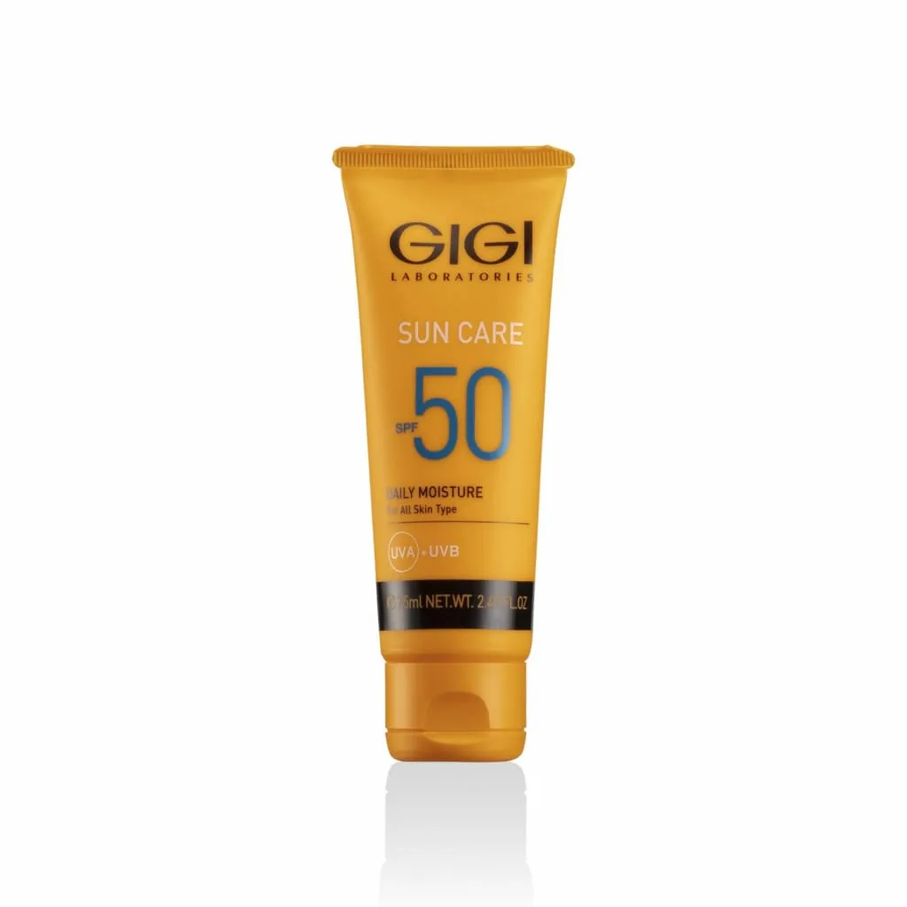 GIGI Sun Care Daily Moisture SPF 50, sunscreen face cream, SPF 50 UVA/UVB cream, moisturizing cream with SPF, cream for all skin types, GIGI sun protection cream, high-protection day cream, professional GIGI cosmetics, anti-photoaging cream, daily face cream with SPF 50, UV protection face cream