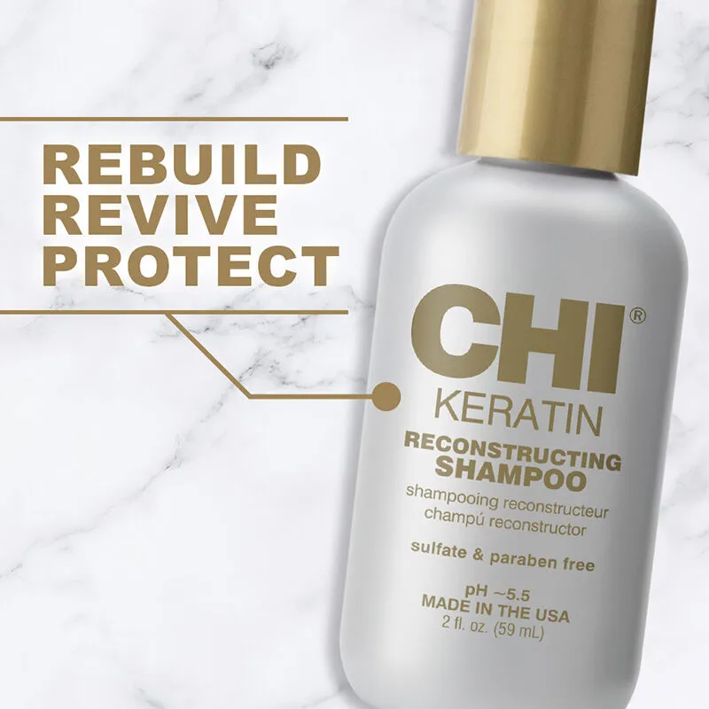 The CHI Keratin Shampoo gently cleanses and reconstructs damaged hair by replenishing natural keratin