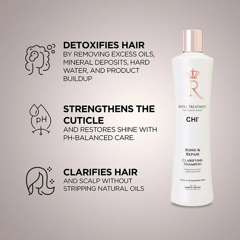 Royal Treatment Bond & Repair Clarifying Shampoo is formulated with natural aloe vera to clarify the hair and scalp without depleting moisture