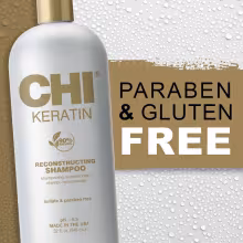 The CHI Keratin Shampoo gently cleanses and reconstructs damaged hair by replenishing