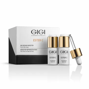 GIGI Ester C Bio Repair Booster, сыворотка GIGI для лица, бустер для восстановления кожи, антивозрастной бустер с витамином C, интенсивное увлажнение и питание кожи, профессиональная косметика GIGI, сыворотка против морщин, уход для чувствительной кожи, GIGI Bio Repair Booster 2x9 мл, средство для сияния кожи
