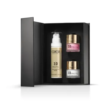 GIGI 3D Hyalu Fill Triple Set, hyaluronic acid skincare set, anti-aging set GIGI, moisturizing facial kit, professional GIGI skincare set, intensive skin hydration, wrinkle reduction set, hyaluronic face care, cosmetic set GIGI, skin firming products