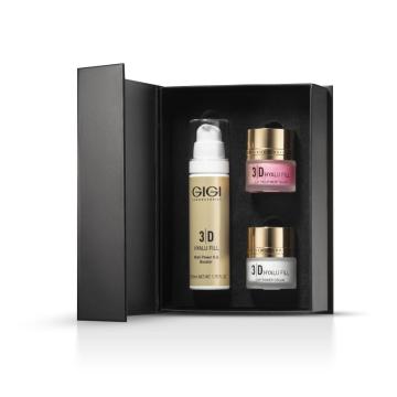 GIGI 3D Hyalu Fill Triple Set, набор с гиалуроновой кислотой, антивозрастной набор GIGI, увлажняющий сет для лица, профессиональный набор для ухода GIGI, интенсивное увлажнение кожи, набор против морщин, гиалуроновый уход для лица, косметический набор GIGI, средства для упругости кожи