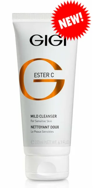 GIGI Ester C Mild Cleanser, gentle facial cleanser, GIGI face wash with vitamin C, cleansing gel 200 ml, mild facial wash, makeup remover and cleanser, skincare for sensitive skin, professional GIGI cosmetics, hydrating face cleanser, daily skin care cleanser