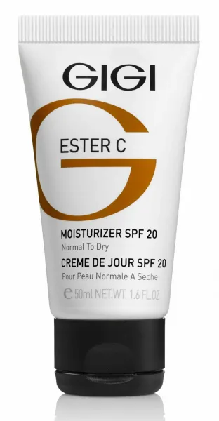 GIGI Ester C Moisturizer SPF 20, дневной крем с витамином C, увлажняющий крем для лица SPF 20, крем GIGI с витамином C, антивозрастной крем для лица, защита от ультрафиолета, крем для сияния кожи, профессиональная косметика GIGI, крем для всех типов кожи, увлажняющий дневной уход с SPF