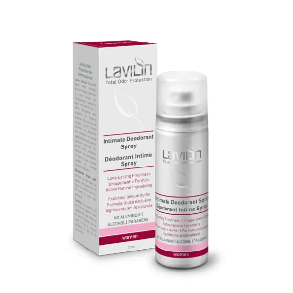 Hlavin Lavilin Intimate Deodorant for Women 75 ml, feminine intimate deodorant, natural intimate care, alcohol free deodorant, paraben free intimate deodorant, hypoallergenic deodorant for women, safe deodorant for sensitive skin, professional Israeli cosmetics, daily intimate hygiene, freshness and comfort