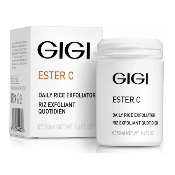 GIGI Ester C Daily Rice Exfoliator, GIGI rice exfoliator, daily facial exfoliant, enzymatic face peeling, gentle skin exfoliator, rice powder face scrub, brightening exfoliator with vitamin C, professional GIGI skincare, exfoliating cleanser for all skin types, daily skin care exfoliant