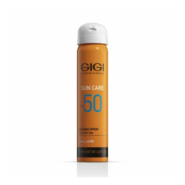GIGI Sun Care Defense Spray SPF50, sunscreen spray for face and body, SPF 50 UVA/UVB spray, moisturizing skin protection spray, lightweight sun spray, professional GIGI cosmetics SPF 50, anti-photoaging spray, spray for all skin types, vitamin E sun protection spray, UV defense spray, daily SPF 50 skincare