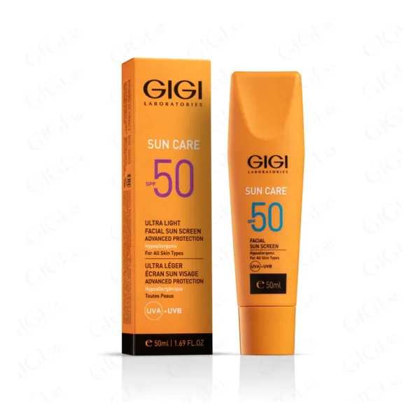 GIGI Sun Care Ultra Light Facial Sun Screen SPF50, sunscreen face cream SPF50, lightweight SPF50 UVA/UVB cream, sunscreen for all skin types, moisturizing sunscreen cream, professional GIGI SPF50 cream, anti-photoaging face cream, daily UV protection cream, GIGI facial sun cream, face cream with SPF50, advanced protection sunscreen