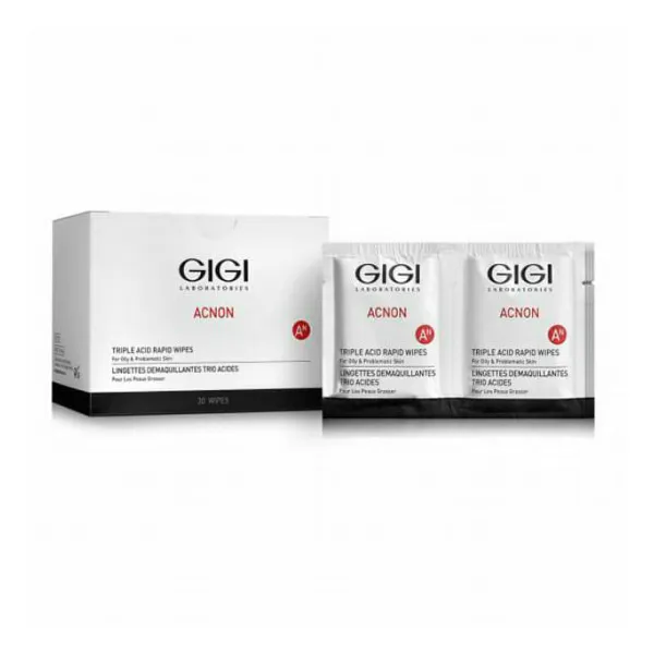 GIGI ACNON Triple Acid Rapid Wipes, cleansing wipes for problem skin, acid peeling wipes, anti-acne wipes, pimple control wipes GIGI, express care for oily skin, AHA/BHA acid wipes, professional GIGI wipes, pore cleansing wipes, breakout and inflammation control wipes