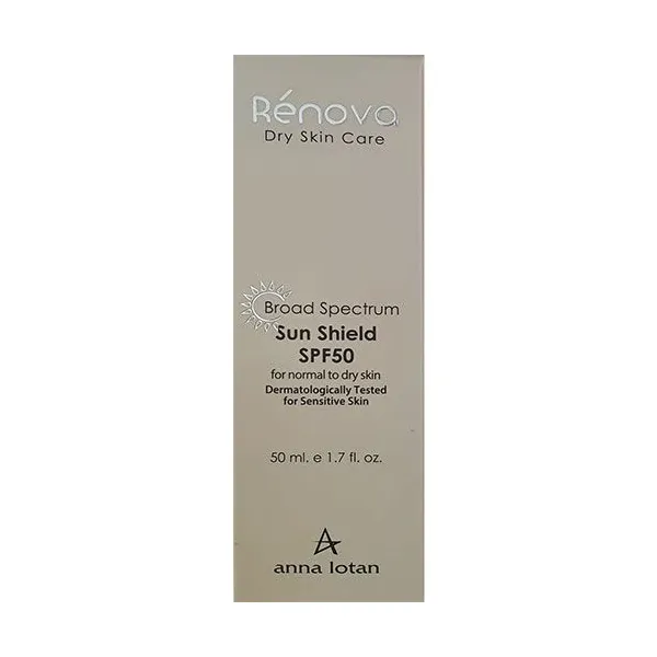 Anna Lotan Renova Broad Spectrum Sun Shield SPF50 50 ml, facial sunscreen SPF50, broad spectrum sun protection cream, anti-aging sunscreen, UV protection cream, Israeli professional skincare, high protection day cream, sunblock for face and neck, moisturizing sunscreen, daily UV defense